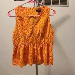 J Crew Floral Yellow and Pink Sleeveless V Neck Top size 8